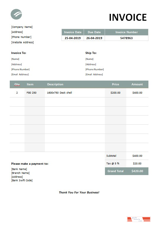 Furniture Invoice Template PSD template